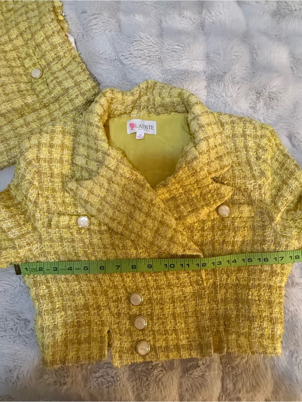 L'ATISTE Yellow Tweed Two-Piece Skirt Set - Picture 8 of 12